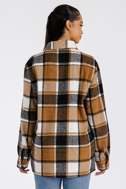 Boyfriend Style Women's Oversized Soft Brown Flannel Shacket