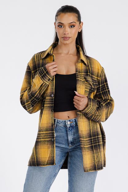 Boyfriend Style Women's Oversized Soft Yellow Flannel Shacket