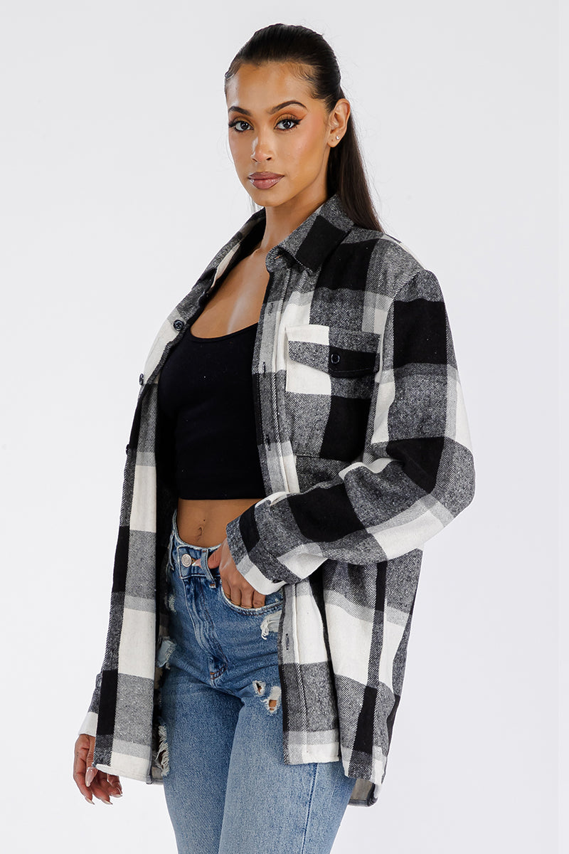 Boyfriend Style Women's Oversized Soft White Flannel Shacket