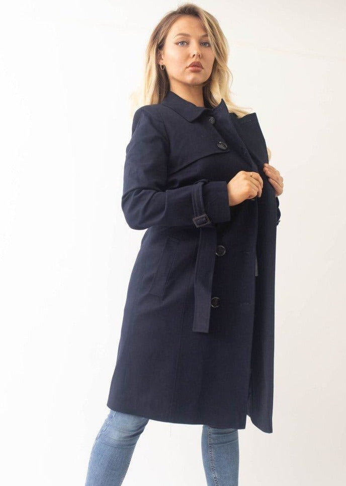Women's Long Double-Breasted Trench Coat black