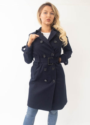 Women's Long Double-Breasted Trench Coat black