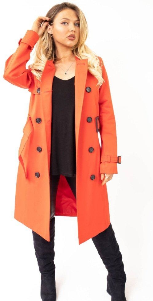 Women's Long Double-Breasted Trench Coat orange