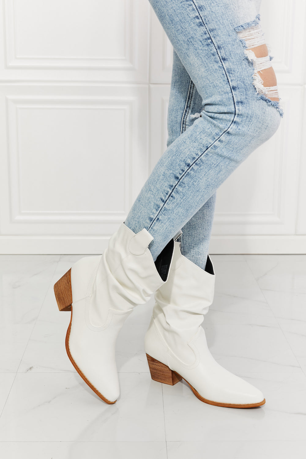 Women's White Boots Cowgirl Styled side view