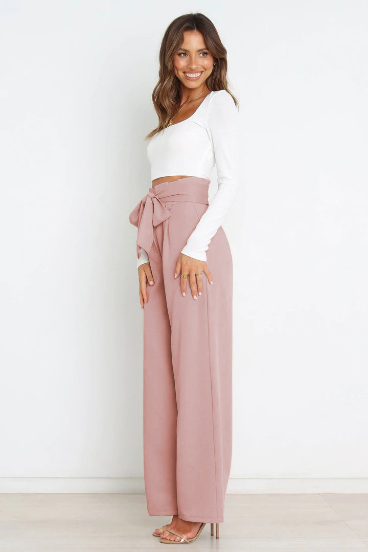 Tie Front Wide Leg Women's Pants pink