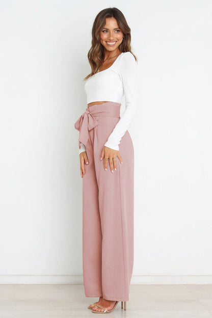 Tie Front Wide Leg Women's Pants pink