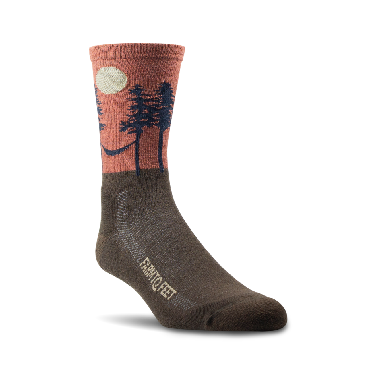 Sock with nature-themed design on a white background