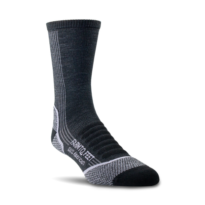 Gray sock with black toe and heel on a white background