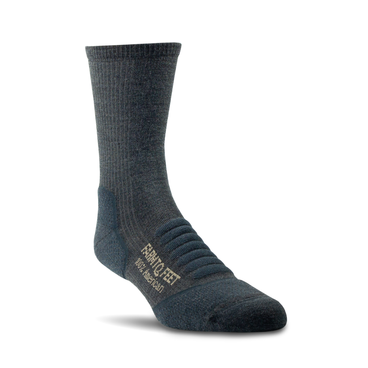 Dark gray sock with brand logo on a white background