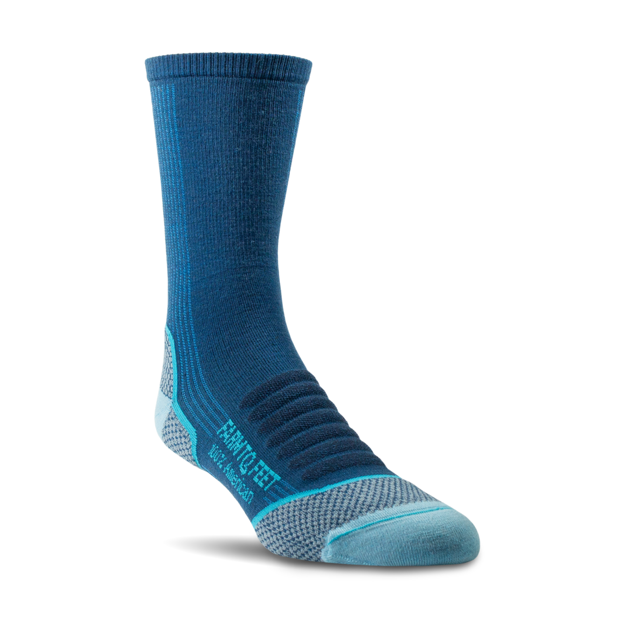 Blue sock with a white background