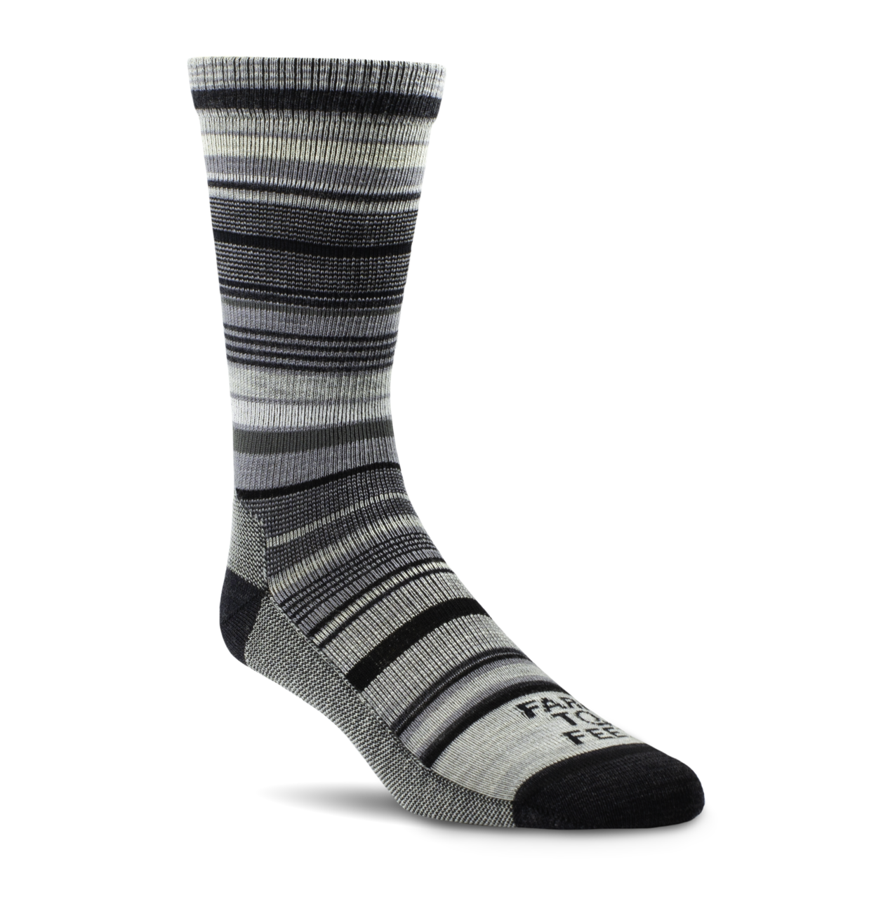 Gray and black striped sock on a white background