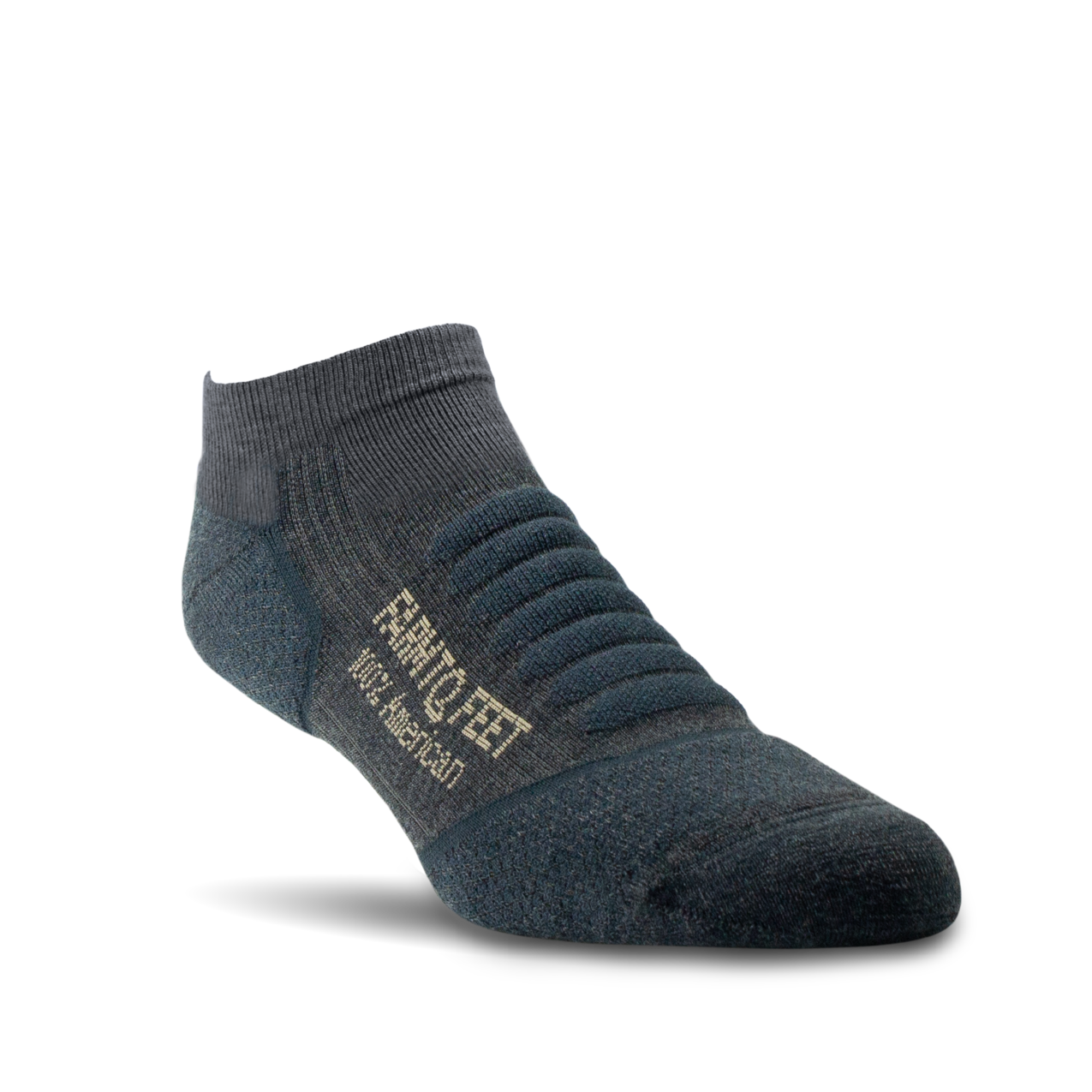 Dark gray ankle sock with brand logo on a white background