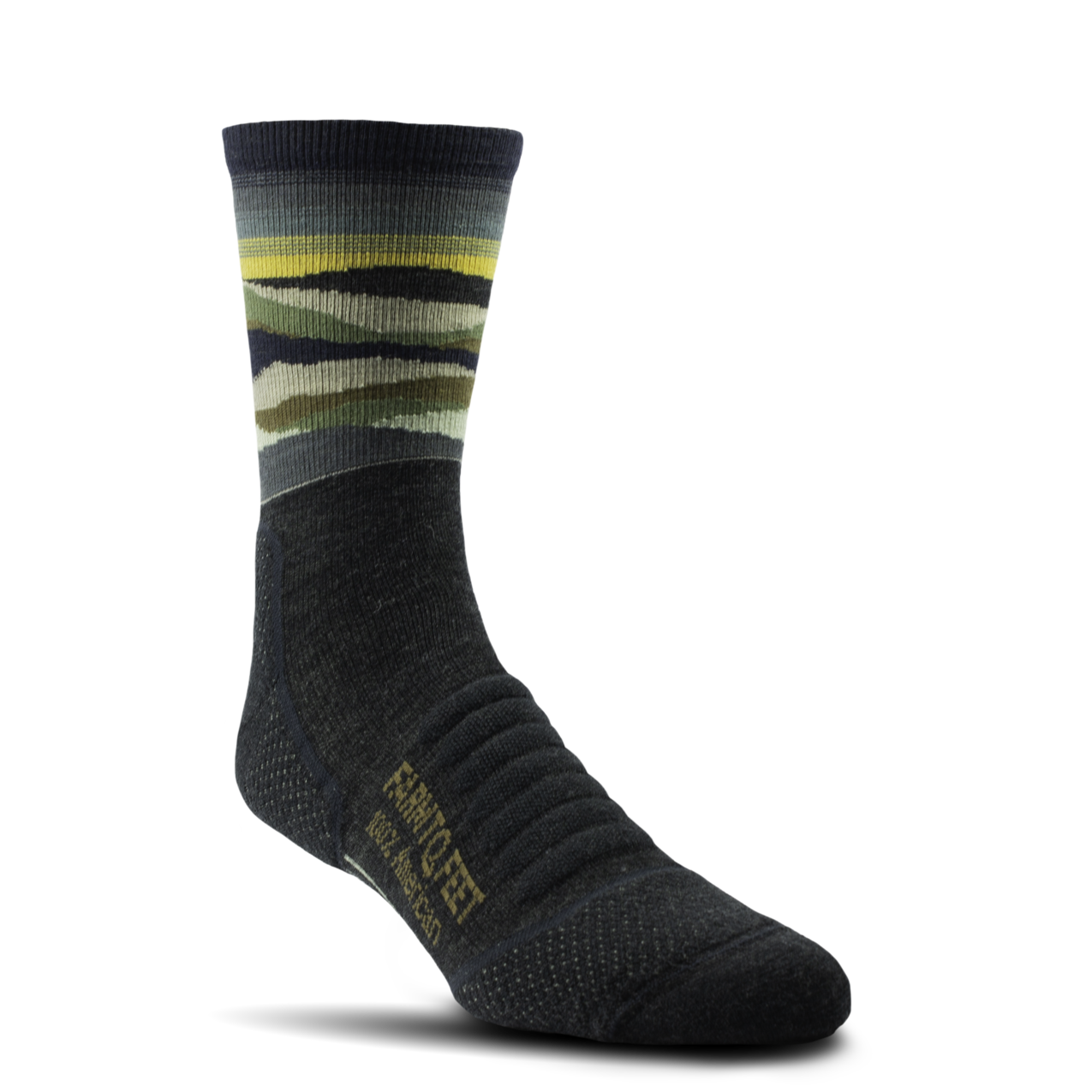 Black sock with camouflage pattern on a white background