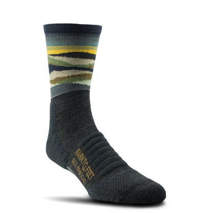 Black sock with camouflage pattern on a white background