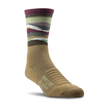Brown sock with striped pattern on a white background