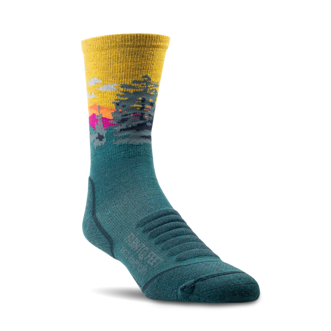 Multicolored sock with nature design on a white background