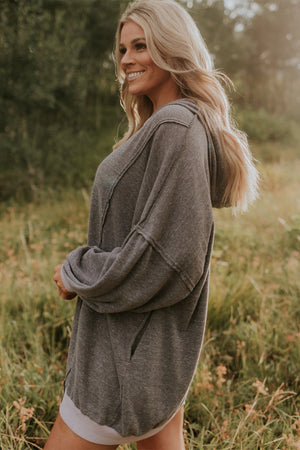 Women's Oversized Zip-Up Sweatshirt grey side view