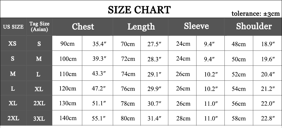 Men's Standard Fit Polo Shirts size chart