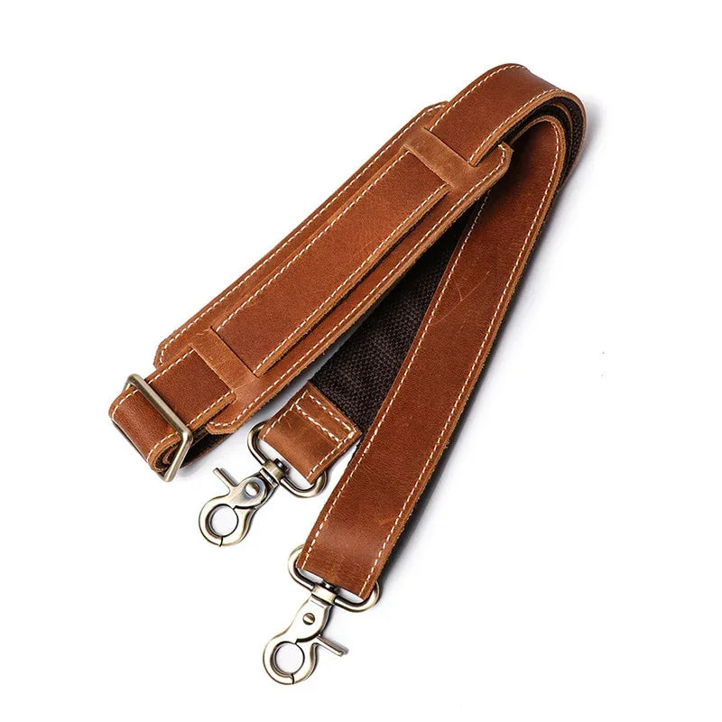 Leather briefcase shoulder strap with buckles and metal clasps