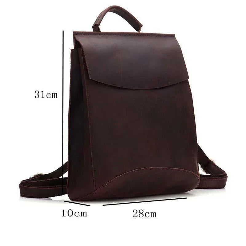Dark brown leather backpack, 31cm tall with 28cm base and 10cm width