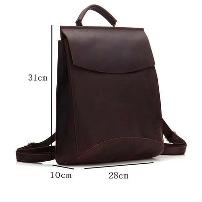 Dark brown leather backpack, 31cm tall with 28cm base and 10cm width