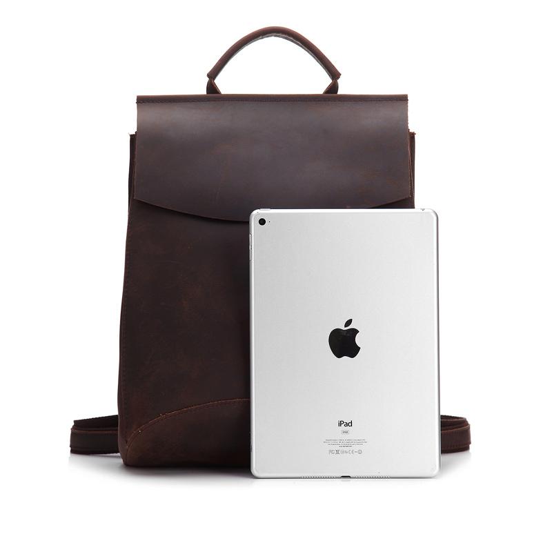 Vintage Leather Travel Backpack compared to an iPad size