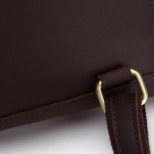 Vintage Leather Travel Backpack close up of strap