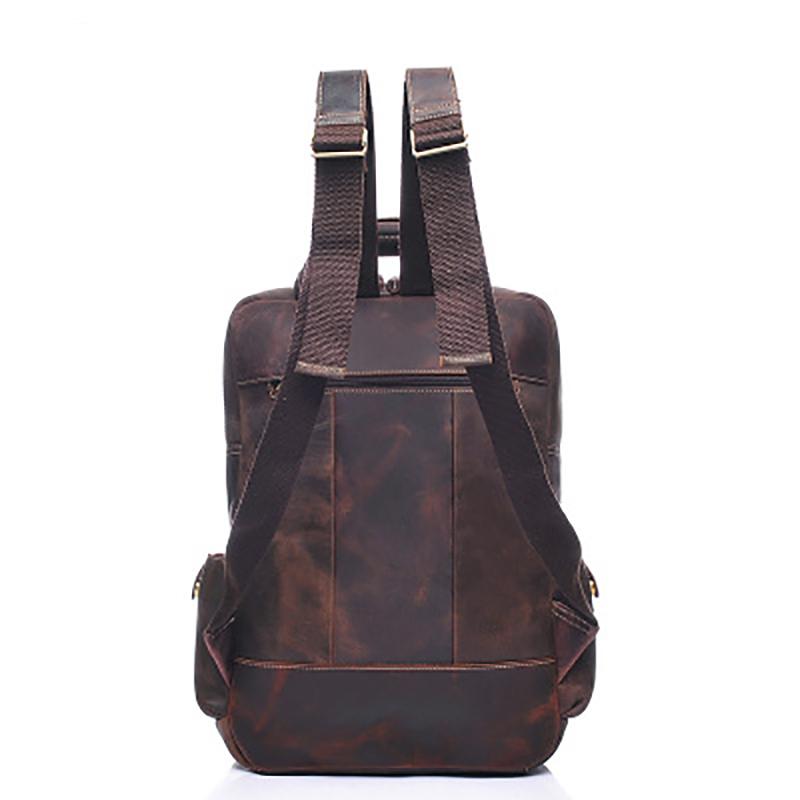 Handmade Genuine Leather Backpack back view of straps
