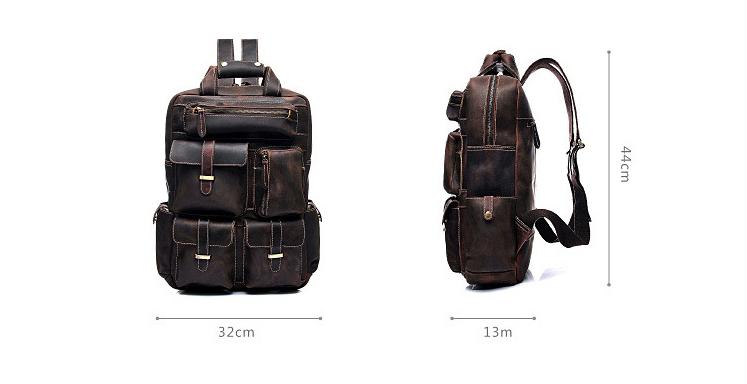 Handmade Genuine Leather Backpack size and dimensions