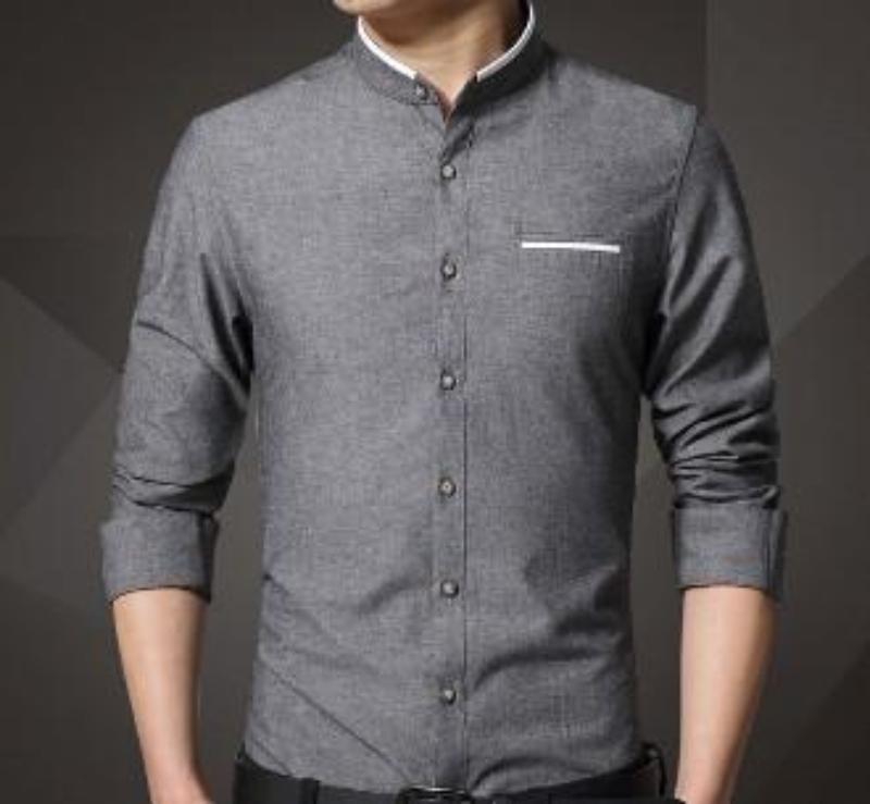 Men's Mandarin Collar Button Down Shirt grey
