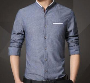 Men's Mandarin Collar Button Down Shirt blue