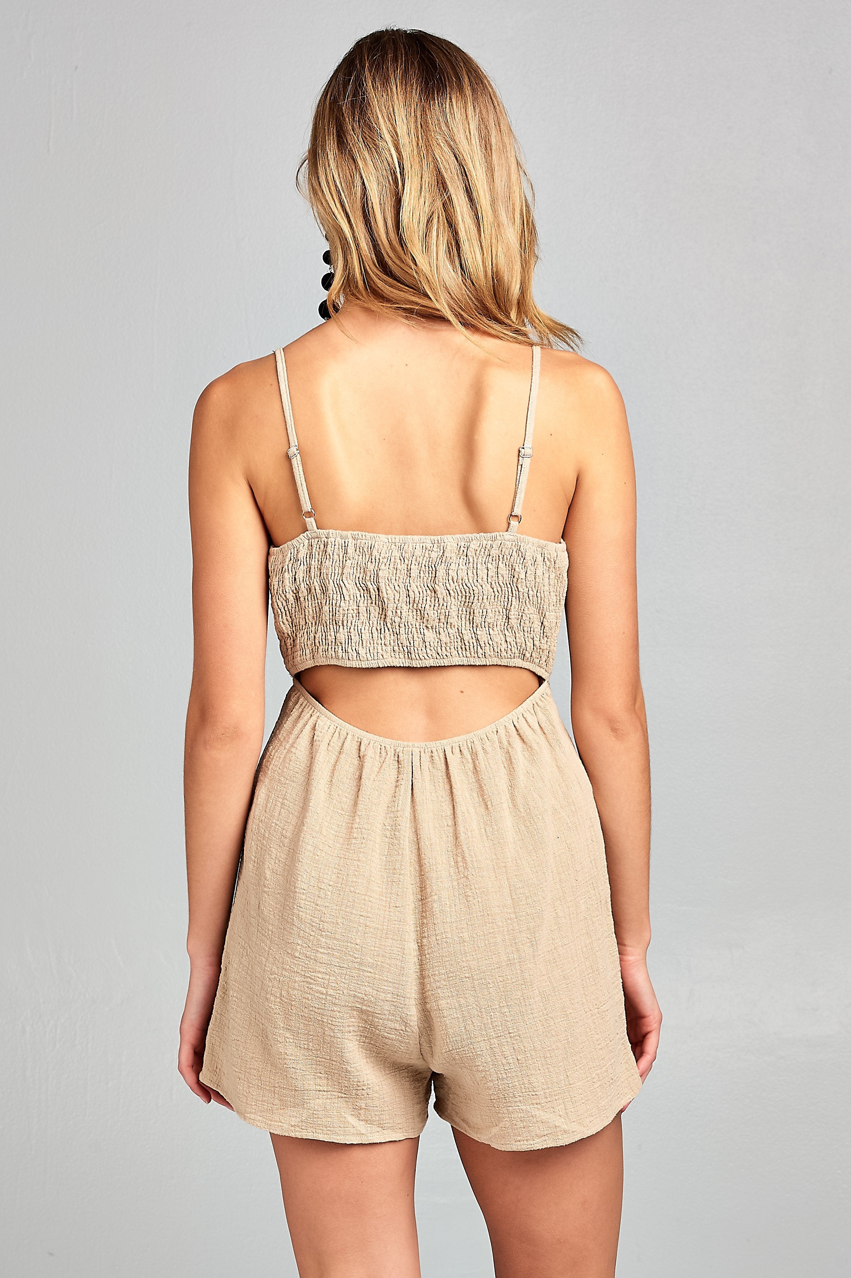 Picture of a Women's Elegant Romper with Front Tie back view