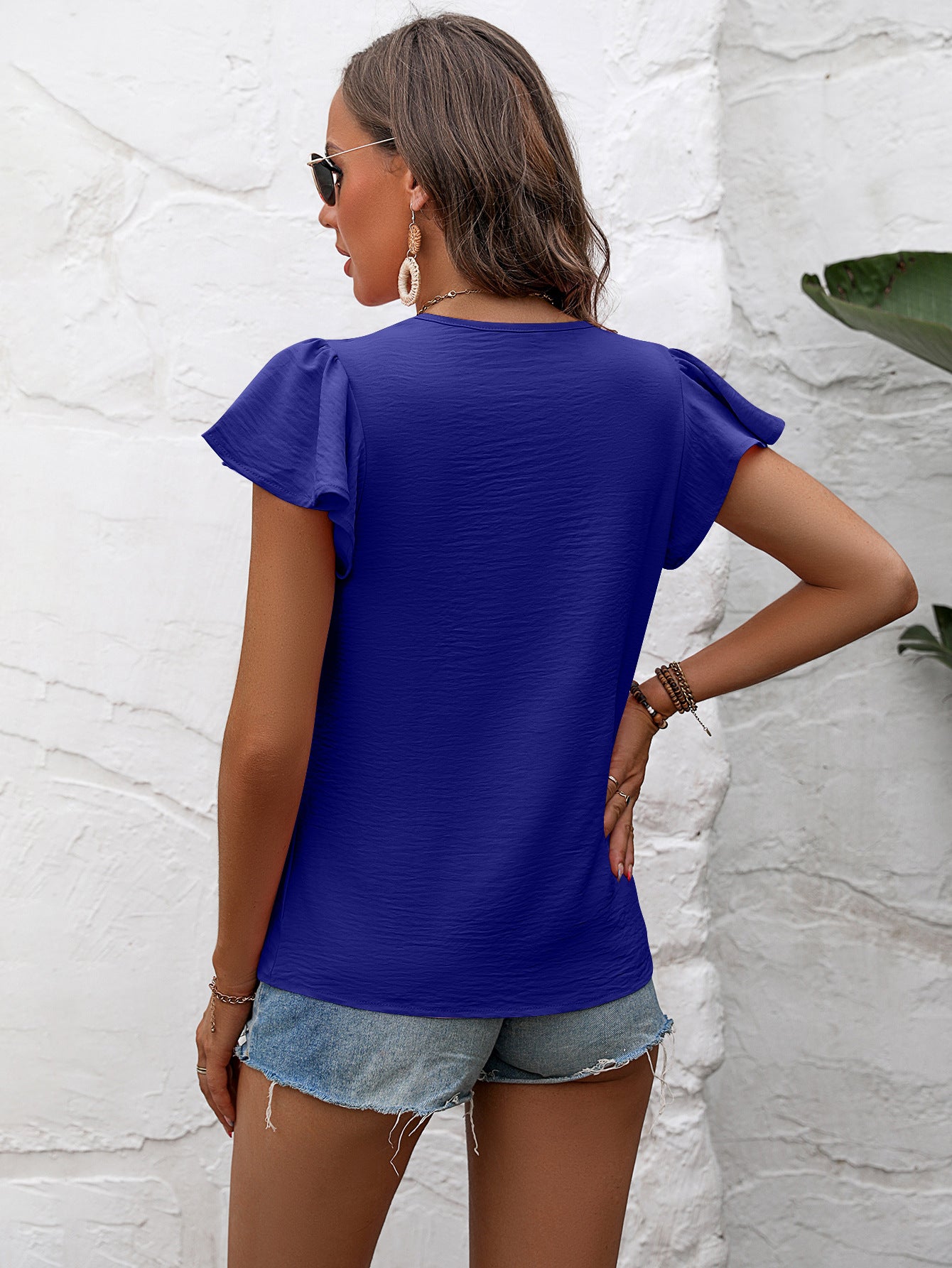 Women's Flutter Sleeve Blouse blue front