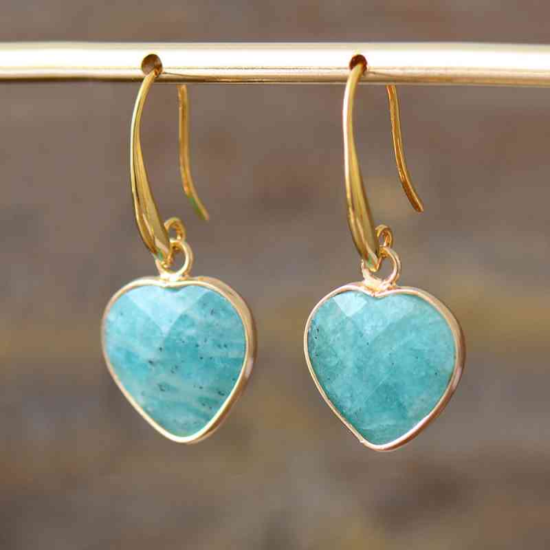 Natural Stone Heart Drop Earrings hanging