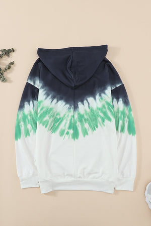 Picture of a Radiant Sunset Tie-Dye Hoodie in black and green back view