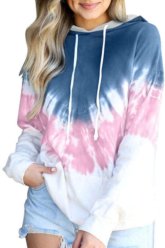 Picture of a Radiant Sunset Tie-Dye Hoodie in pink and blue