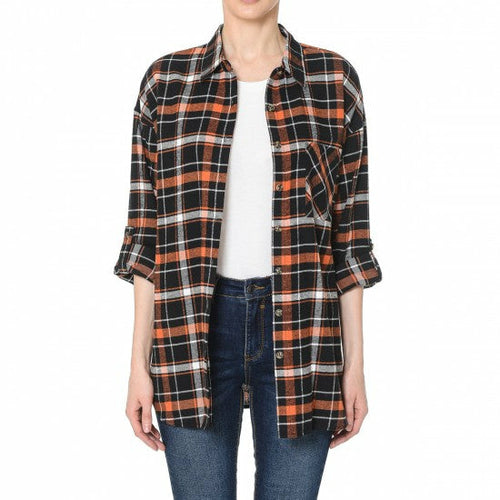 Picture of a Single Pocket Women's Button Up Flannel Shirt black