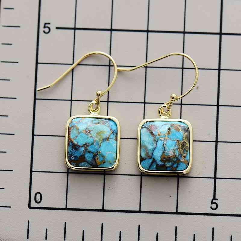 Square Copper Drop Turquoise Earrings on a size chart