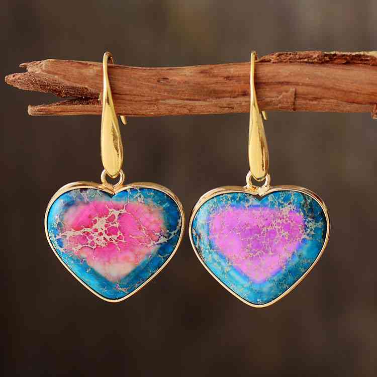 Natural Stone Heart Drop Earrings pink