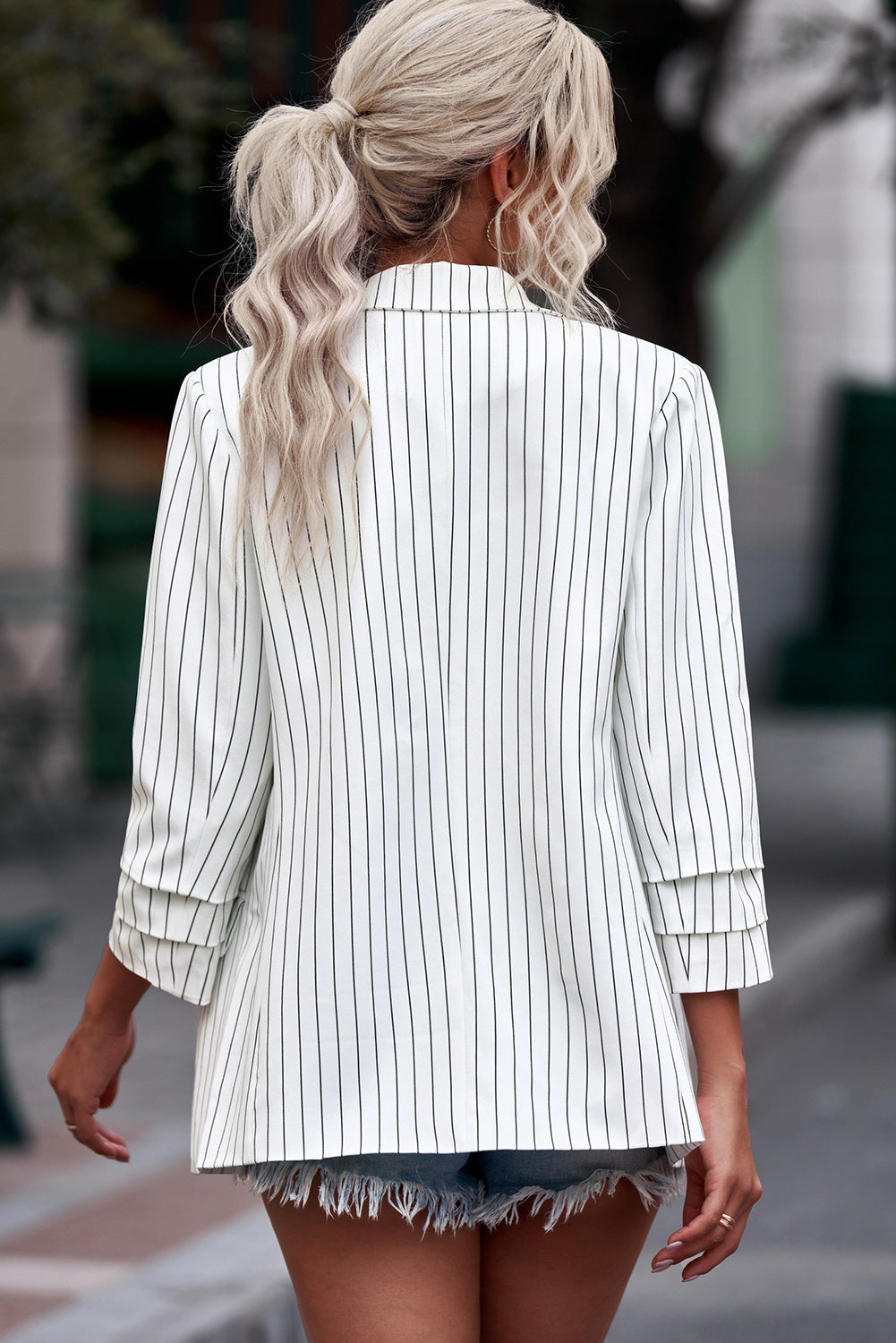 Striped Double-Breasted Women's White Blazer back
