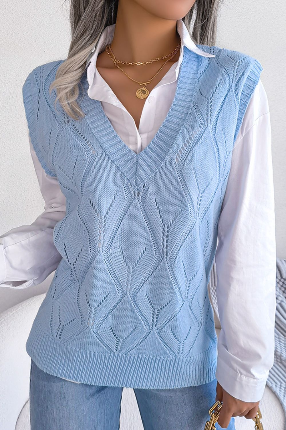 Blue sweater vest womens sale