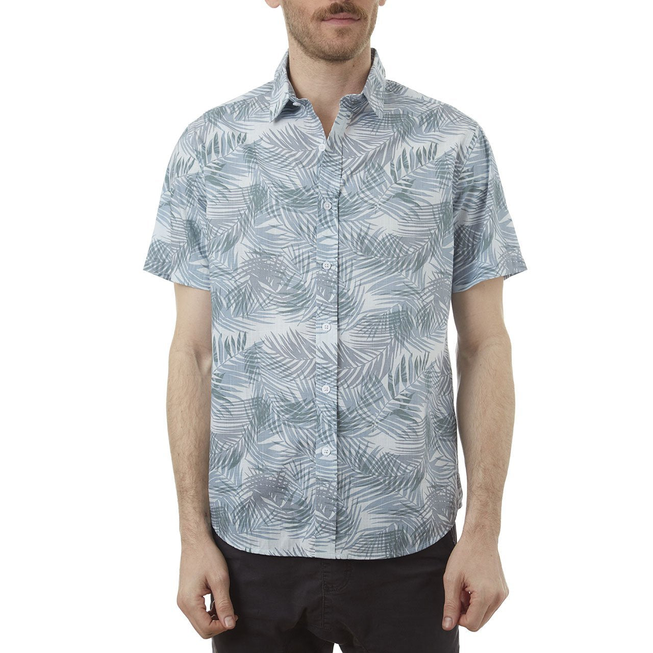 Picture of a Men's Light Blue Hawaiian Shirt front view