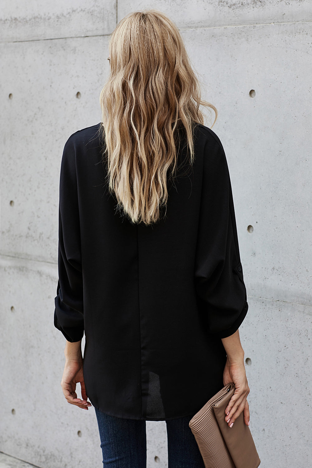 Women's V-Neck Long Sleeve Blouse black