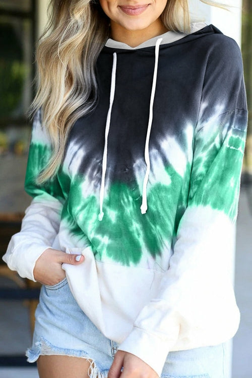 Picture of a Radiant Sunset Tie-Dye Hoodie black and green front view