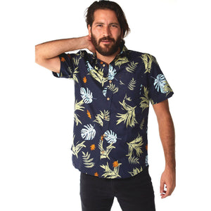 Picture of a Men's Button Up Navy Floral Short Sleeve Shirt front