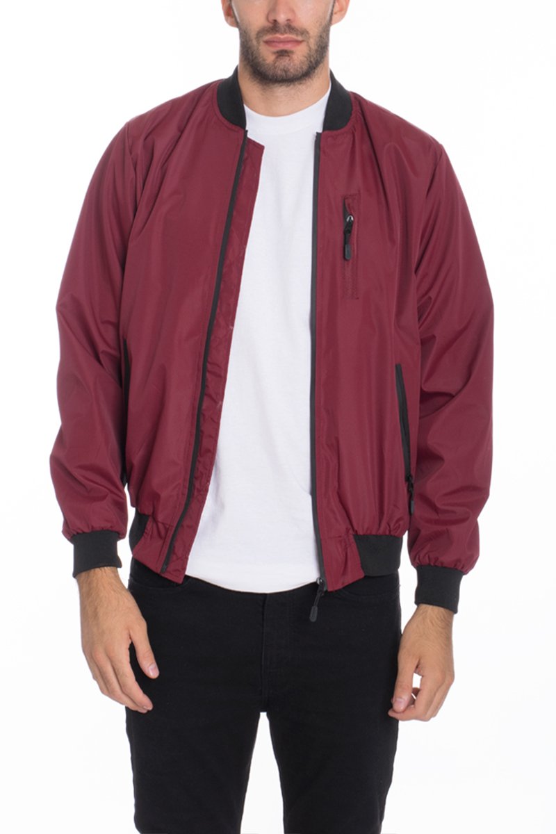Picture of a Men's Vinyl Burgundy Bomber Jacket red
