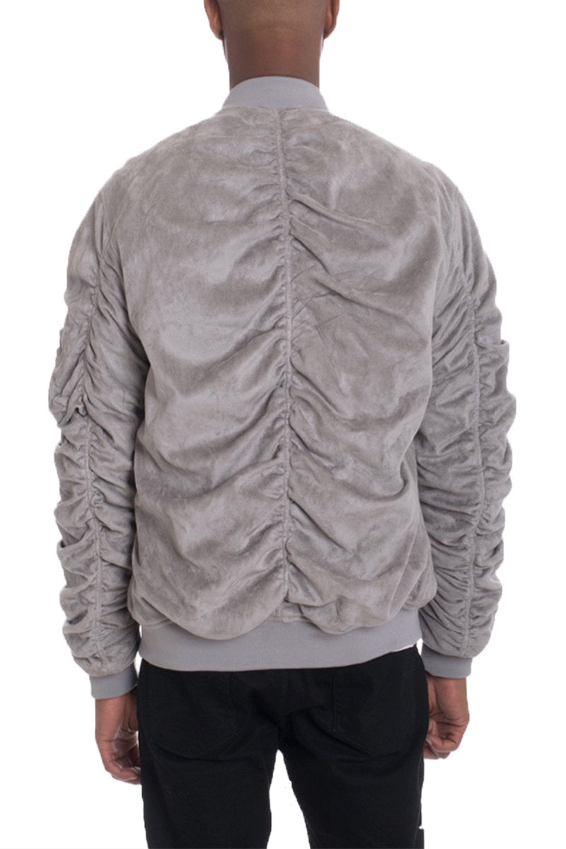 Picture of a Men's Silver Faux Suede Bomber Jacket back