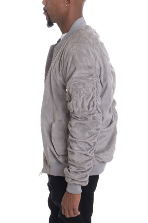 Picture of a Men's Silver Faux Suede Bomber Jacket side