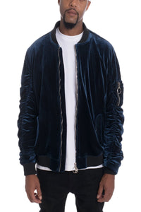 Picture of a Men's Blue Faux Suede Bomber Jacket front