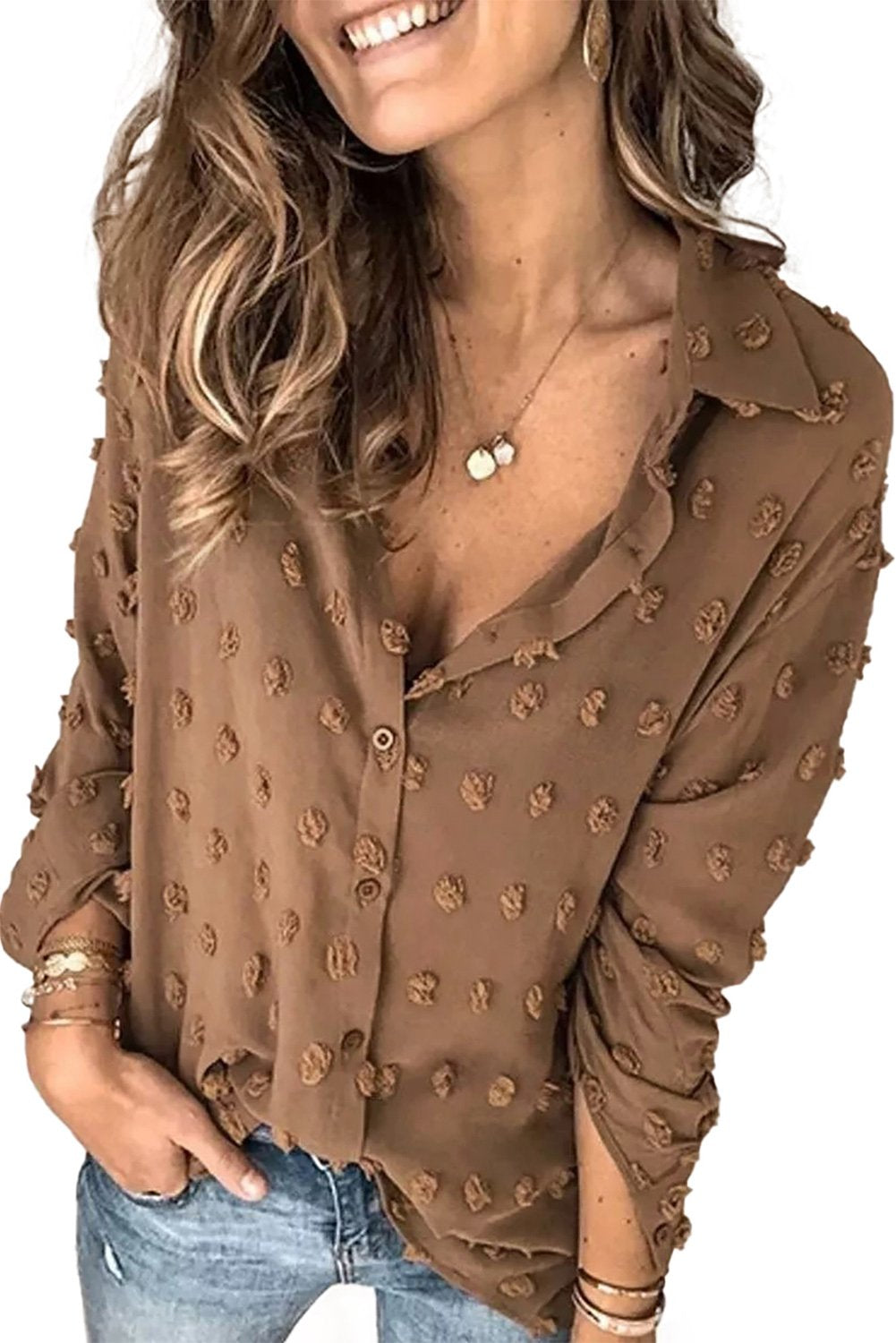 Picture of a Long Sleeve Polka Dot Women's Top brown