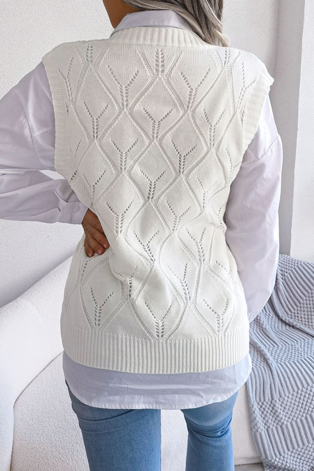 Women's Knit Sweater Vest white back